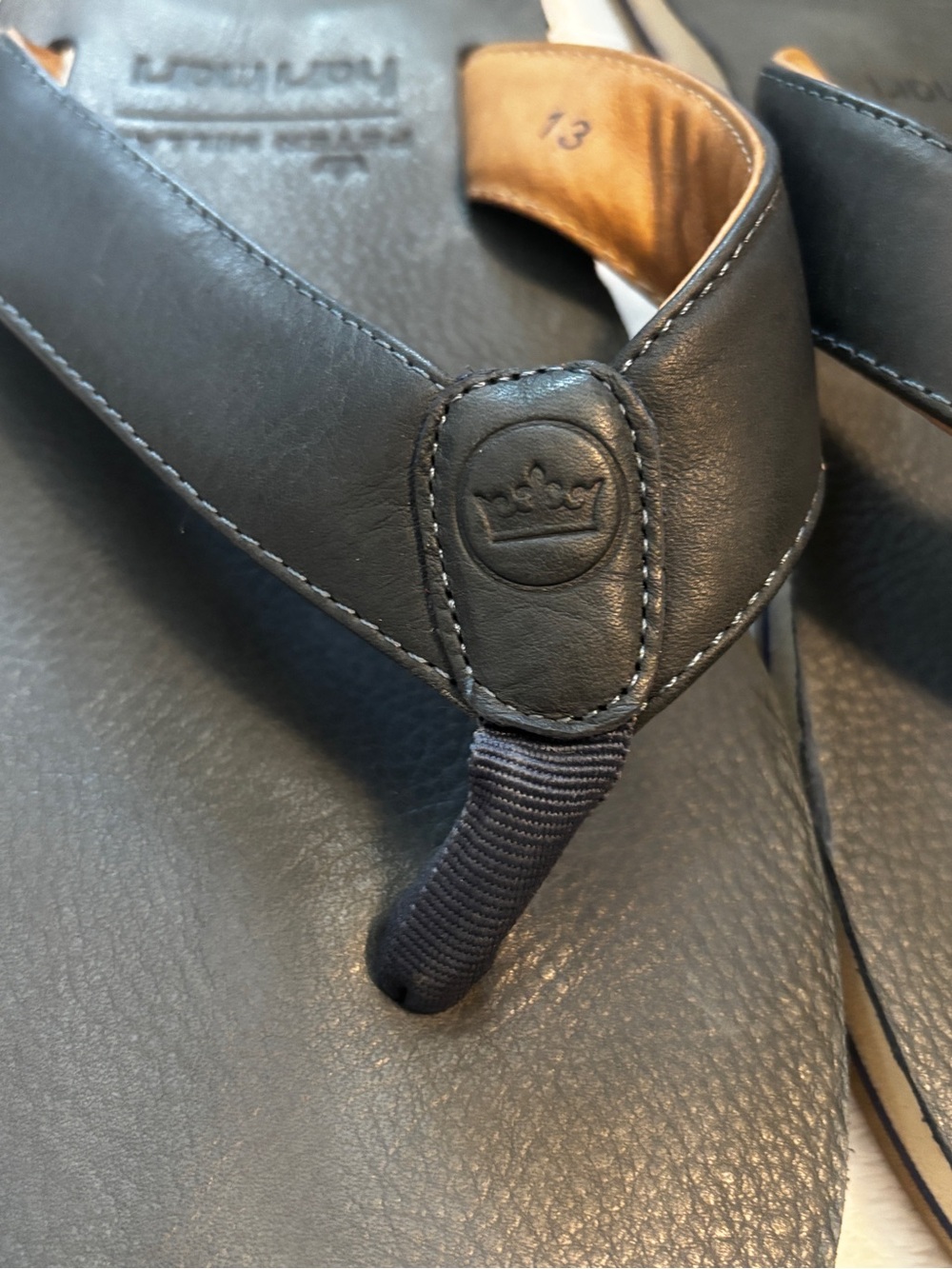 Peter Millar Dark Blue Leather Men’s Flip-Flop Sandals